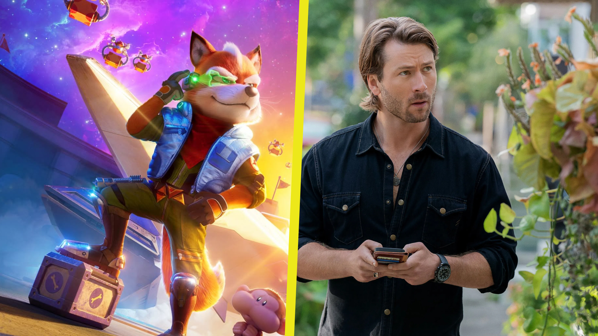Fox McCloud en Super Mario Galaxy: La película; Glen Powell en Cómplices del engaño